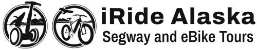 Logo of iRide Alaska featuring Segway and eBike Tours with stylized icons of a Segway and an eBike.